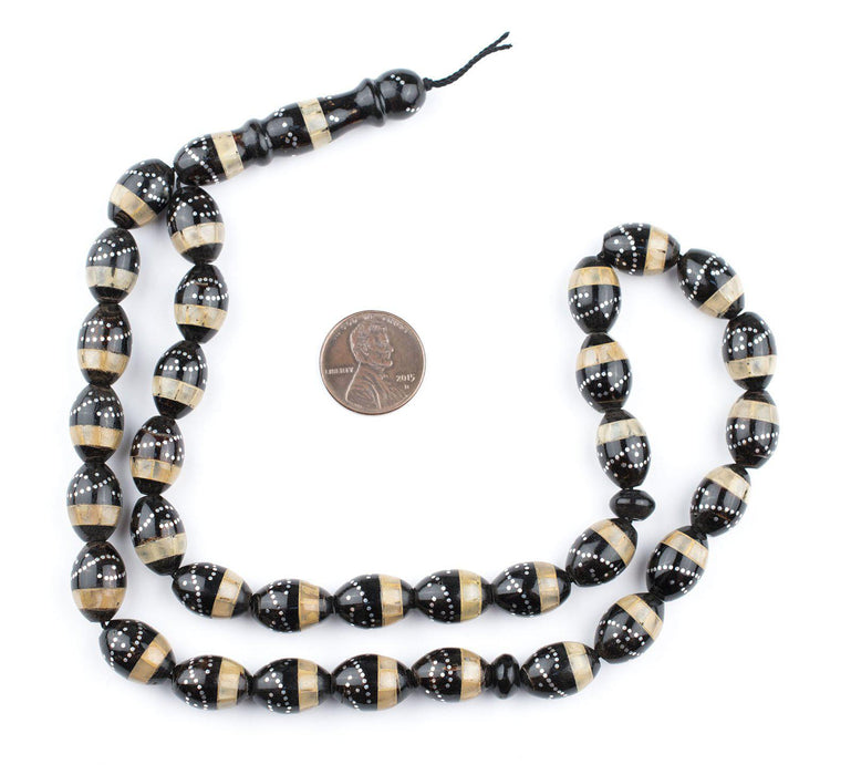 Sand & Silver Inlaid Black Coral Arabian Prayer Beads - The Bead Chest