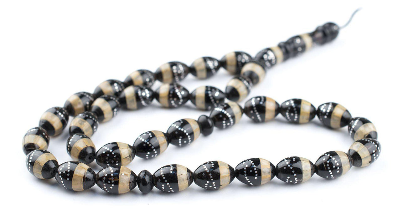 Sand & Silver Inlaid Black Coral Arabian Prayer Beads - The Bead Chest