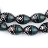 Serpentine Green & Silver Inlaid Black Coral Arabian Prayer Beads