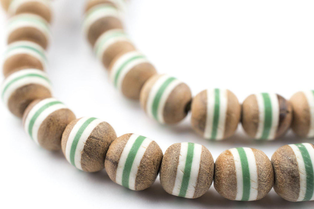 Green Stripe Inlaid Olive Wood Arabian Prayer Beads (7mm) - The Bead Chest