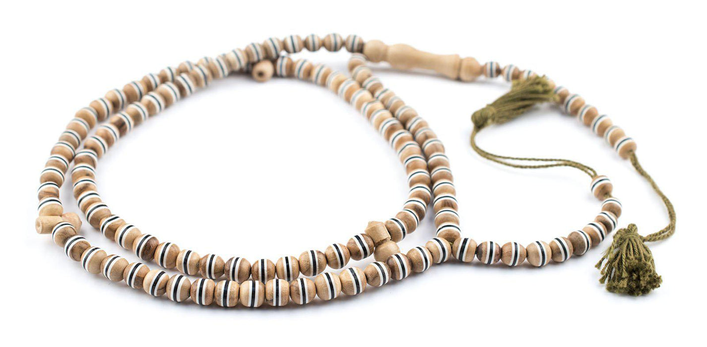 Black Stripe Inlaid Olive Wood Arabian Prayer Beads (6mm) - The Bead Chest