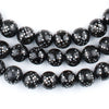 Round Dotted Silver Inlaid Black Coral Arabian Prayer Beads (8mm)