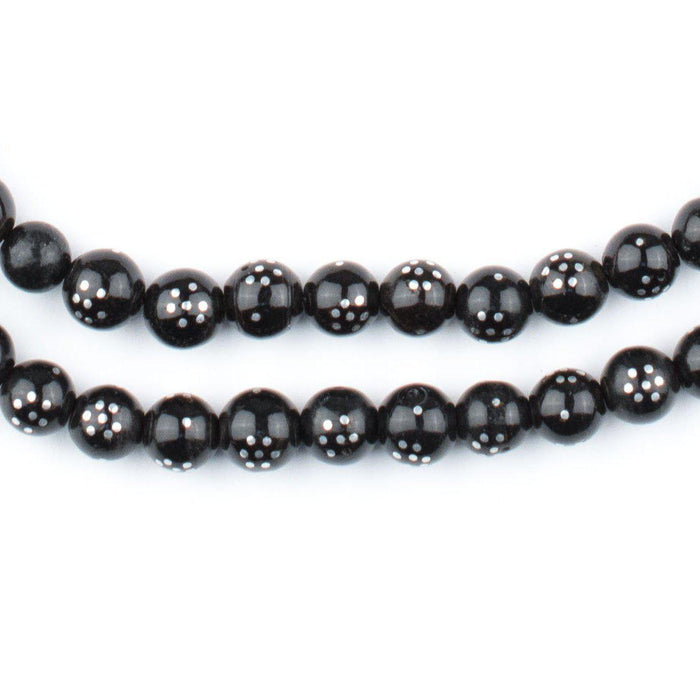 Round Silver Inlaid Black Coral Arabian Prayer Beads (6mm) - The Bead Chest