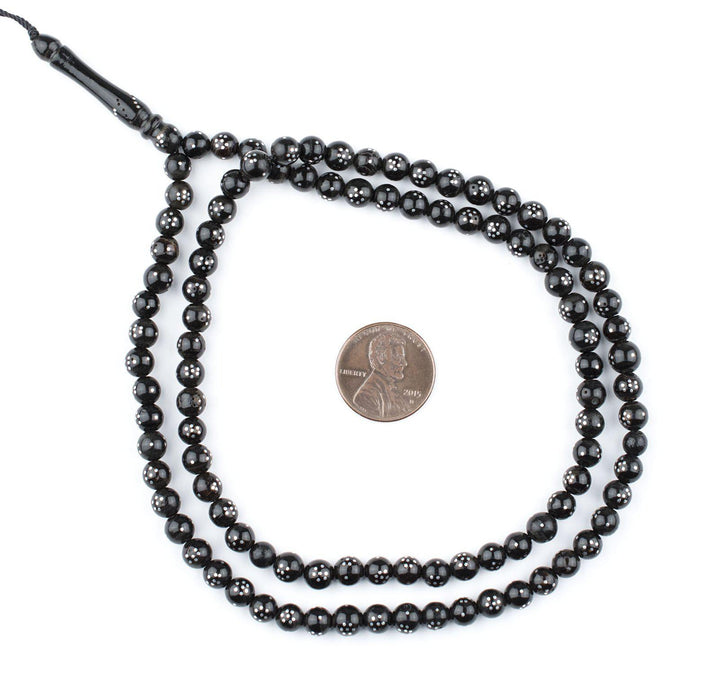 Round Silver Inlaid Black Coral Arabian Prayer Beads (6mm) - The Bead Chest
