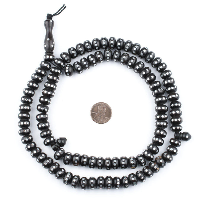 Silver Inlaid Ebony Disk Arabian Prayer Beads (11mm) - The Bead Chest