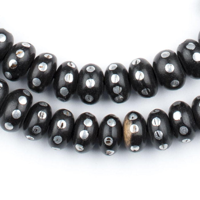 Silver Inlaid Ebony Disk Arabian Prayer Beads (9mm) - The Bead Chest