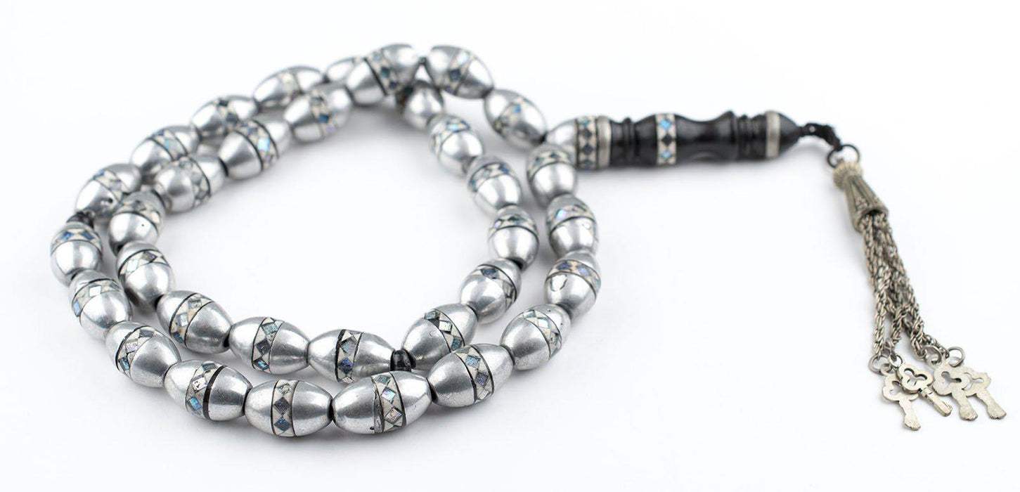 Silver Coated Inlaid Arabian Prayer Beads - The Bead Chest