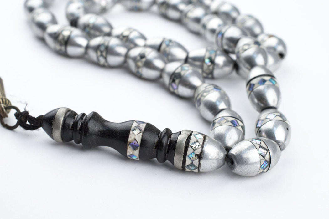Silver Coated Inlaid Arabian Prayer Beads - The Bead Chest