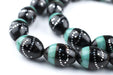 Silver Inlaid Black Coral Oval Arabian Prayer Beads - The Bead Chest