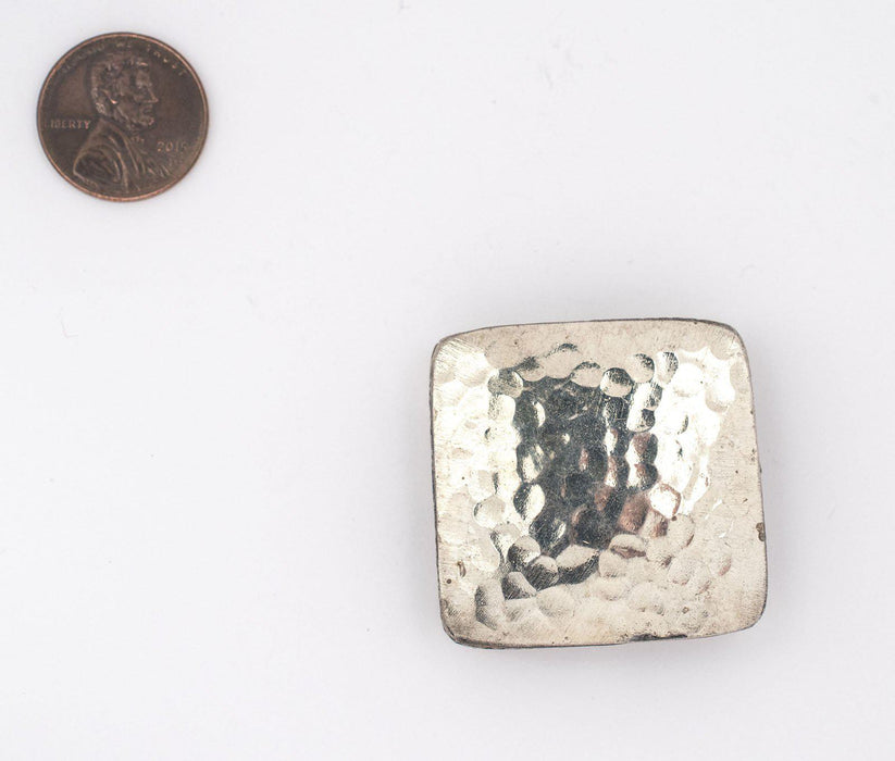 Hammered Silver Square Artisanal Berber Bead (35mm) - The Bead Chest