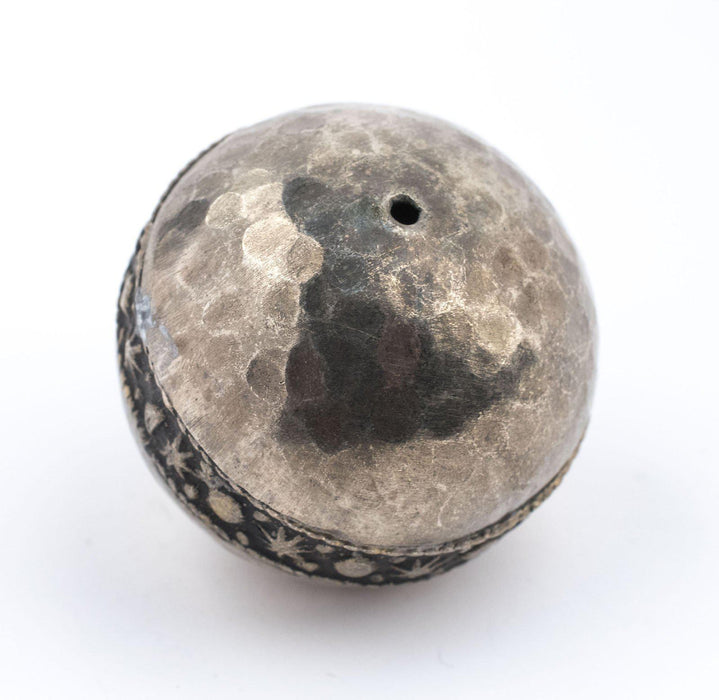 Round Hammered Silver Artisanal Berber Bead (30mm) - The Bead Chest