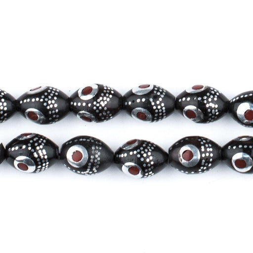 Red & Silver Eye Inlaid Arabian Prayer Beads - The Bead Chest