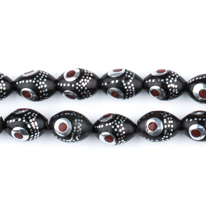 Red & Silver Eye Inlaid Arabian Prayer Beads - The Bead Chest