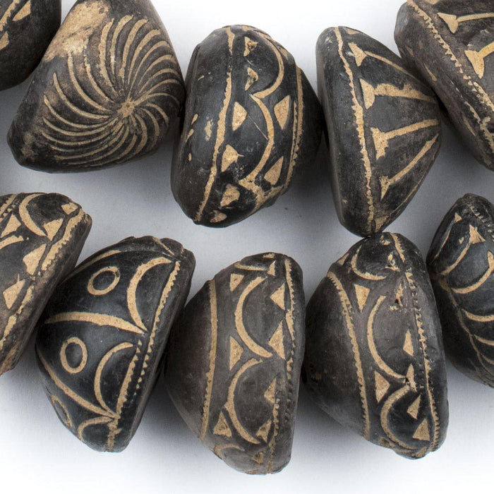 Old Gumdrop Black Mali Clay Beads (16x26mm) - The Bead Chest