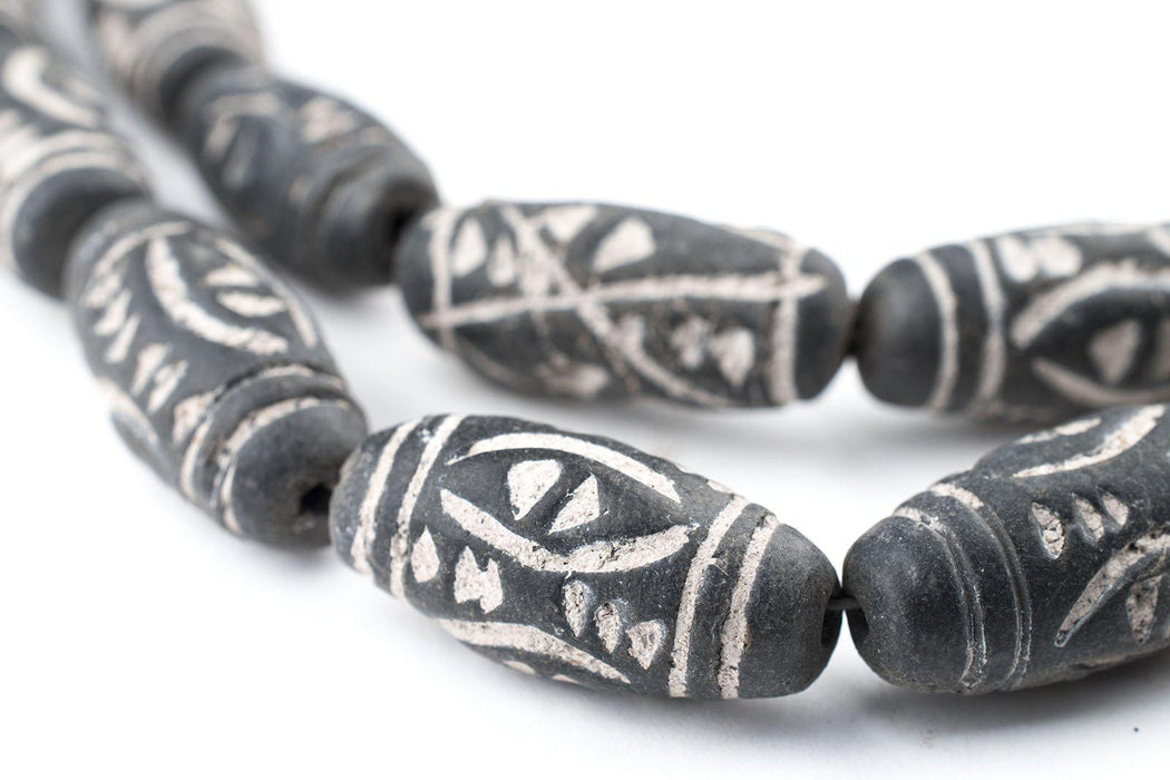 Black Terracotta Oval Mali Clay Beads (Tribal) - The Bead Chest
