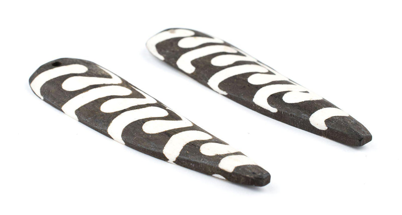 Batik Bone Swirl Feather Pendant (110mm)(Set of 2) - The Bead Chest