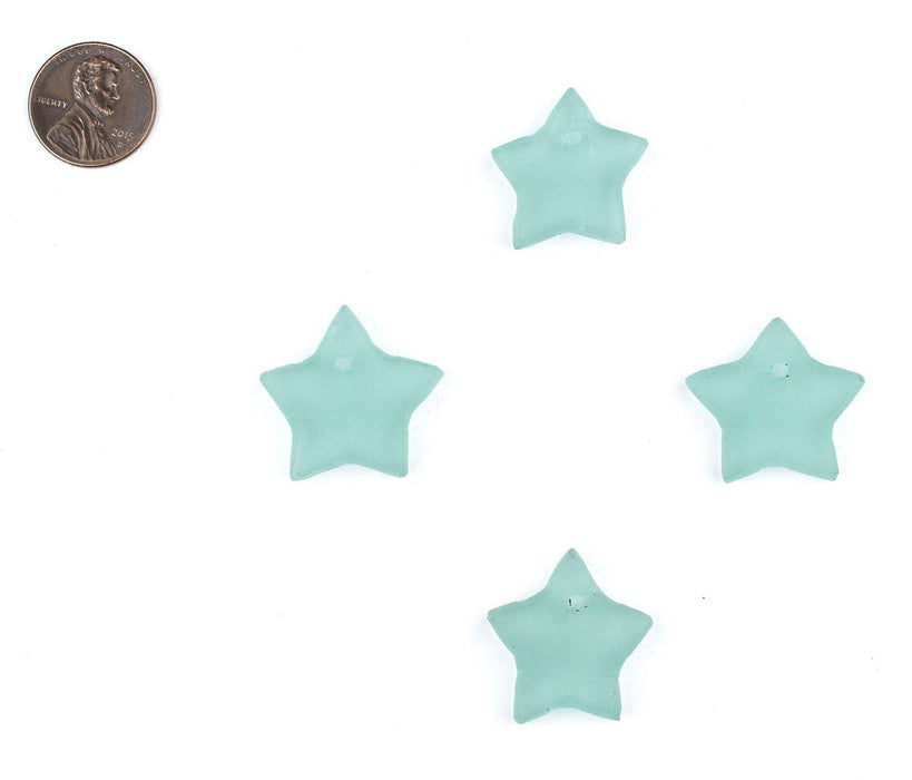 Green Aqua Sea Glass Star Pendants (Set of 4) - The Bead Chest