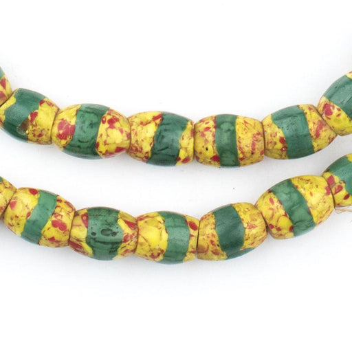 Old Antique Venetian Yellow Oval Striped Trade Beads (Green Stripe) - The Bead Chest