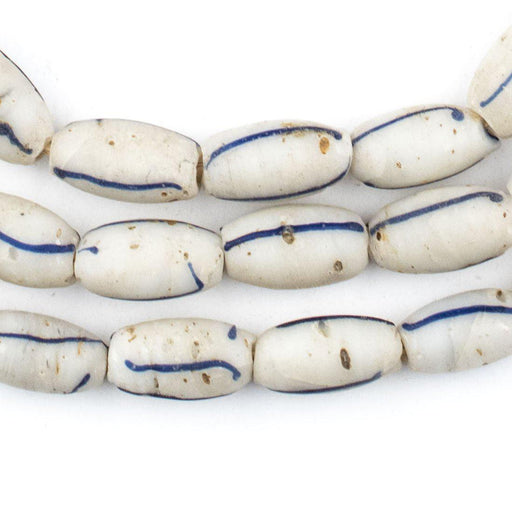 Blue & White Striped Venetian Watermelon Chevron Beads (Long Strand) - The Bead Chest