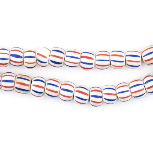 Red White & Blue Matte Ghana Chevron Beads (7mm) - The Bead Chest