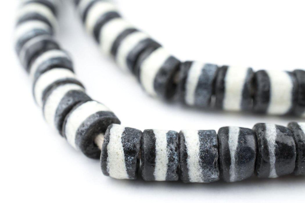 Black & White Striped Krobo Beads - The Bead Chest