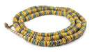 Yellow & Green Cylindrical Striped Venetian Trade Beads - The Bead Chest