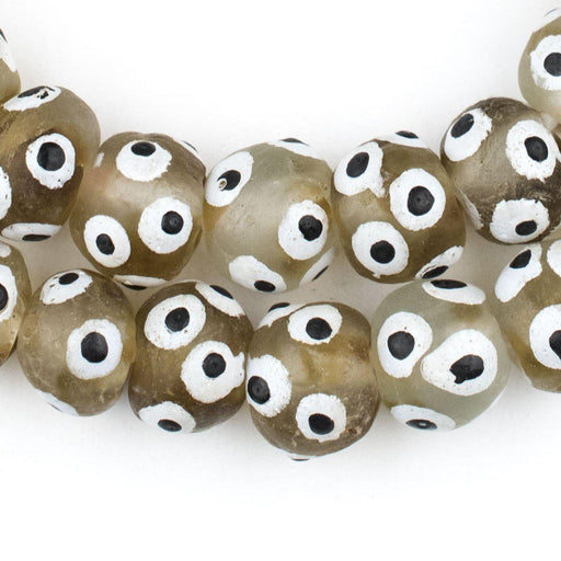 Painted Eye Brown Swirl Recycled Glass Beads (16mm) - The Bead Chest