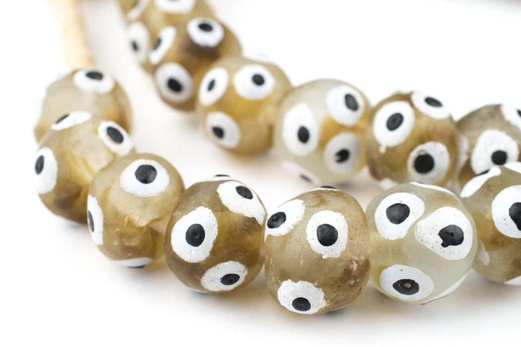 Painted Eye Brown Swirl Recycled Glass Beads (16mm) - The Bead Chest