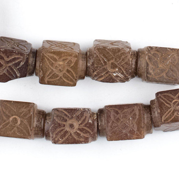 Tribal Patterned Carved Jade Cube Beads - The Bead Chest