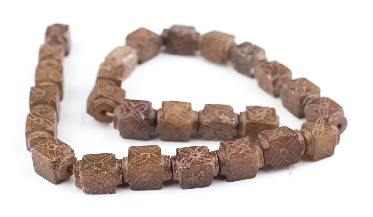 Tribal Patterned Carved Jade Cube Beads - The Bead Chest