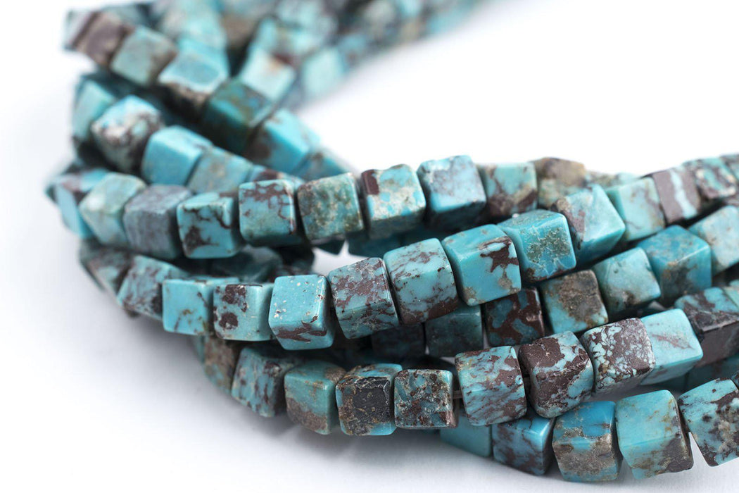 Authentic Blue Turquoise Stone Cube Beads (4mm) - The Bead Chest