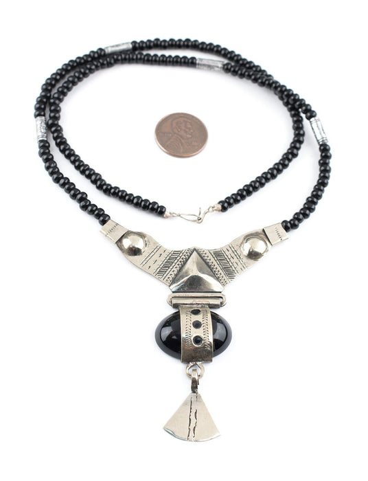 Onyx Tassel Tuareg Stone Pendant - The Bead Chest