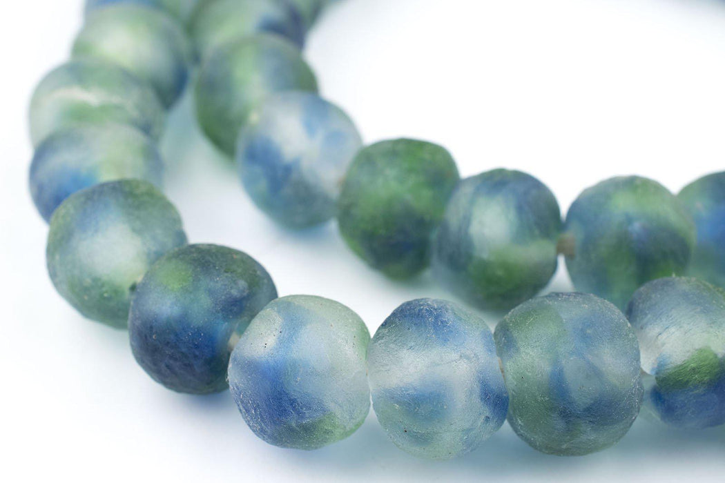 Blue, Green, White Recycled Glass Beads (14mm) - The Bead Chest