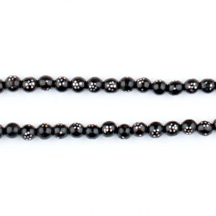 Round Dotted Silver Inlaid Black Coral Arabian Prayer Beads (5mm) - The Bead Chest