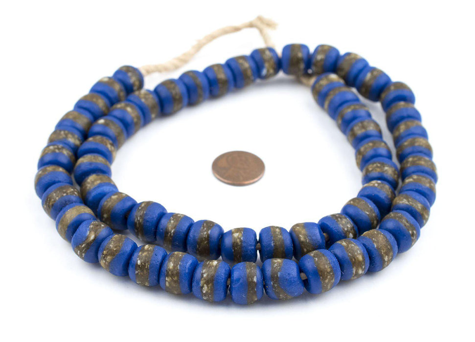 Bright Cobalt Blue Kente Krobo Beads (14mm) - The Bead Chest