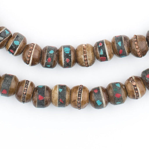 Brown Inlaid Yak Bone Mala Beads (8mm) - The Bead Chest