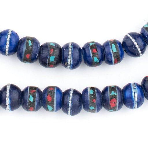 Cobalt Blue Inlaid Yak Bone Mala Beads (10mm) - The Bead Chest
