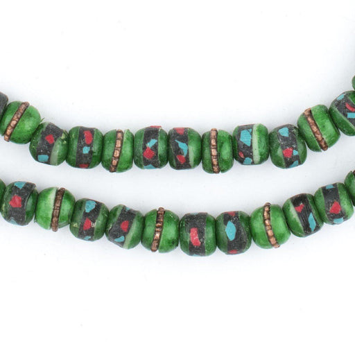 Green Inlaid Yak Bone Mala Beads (6mm) - The Bead Chest