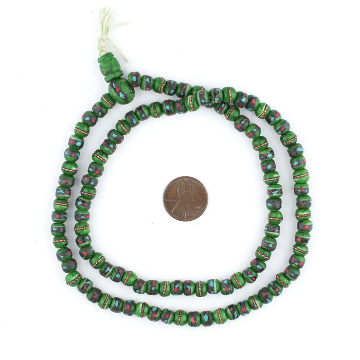 Green Inlaid Yak Bone Mala Beads (6mm) - The Bead Chest