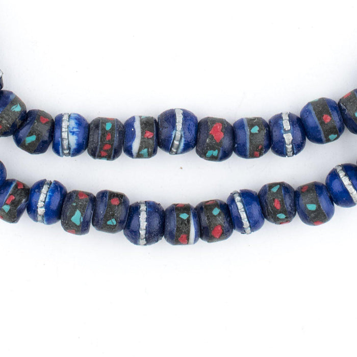 Cobalt Blue Inlaid Yak Bone Mala Beads (6mm) - The Bead Chest
