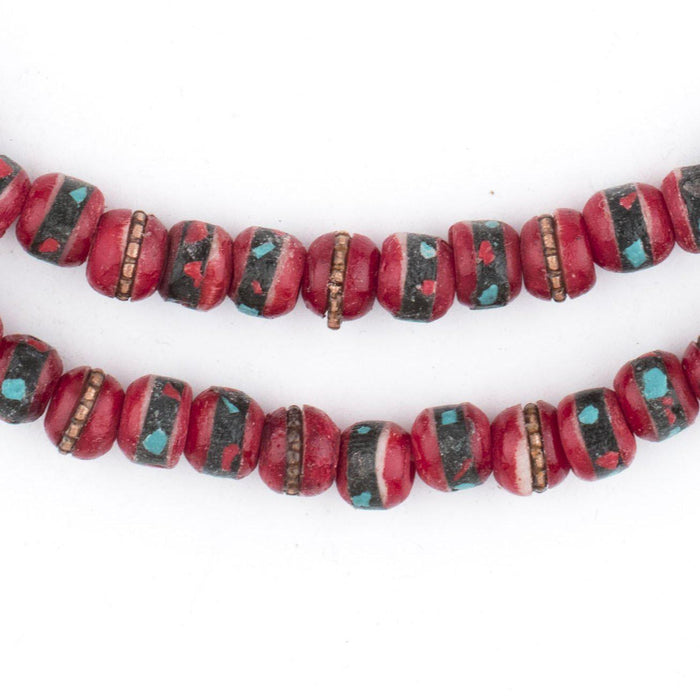 Red Inlaid Yak Bone Mala Beads (6mm) - The Bead Chest