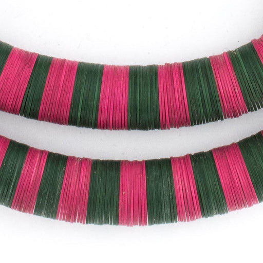 Pink & Dark Green Vintage Vinyl Phono Record Beads (15mm) - The Bead Chest