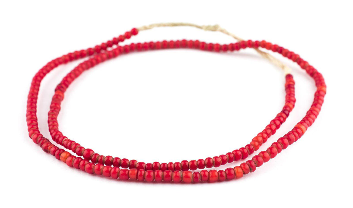 Old Ethiopian Red White Heart Beads (4mm) - The Bead Chest