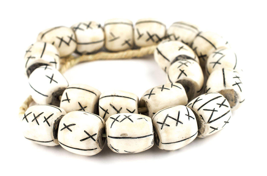Carved X Design Bone Beads (Barrel) - The Bead Chest