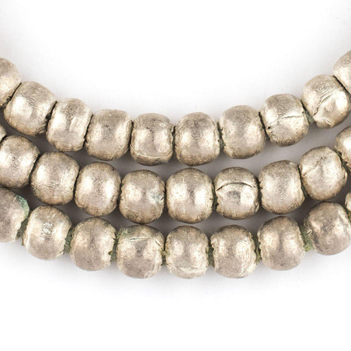 Round White Metal Ethiopian Beads (8mm) - Brushed Finish - The Bead Chest