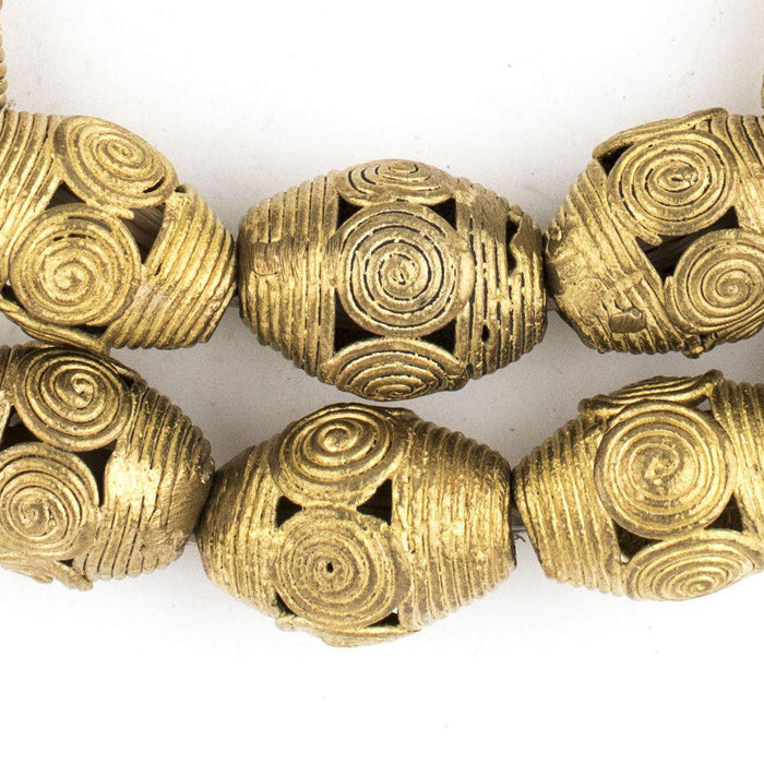 Cameroon-Style Brass Filigree Oval Beads (26x18mm) - The Bead Chest