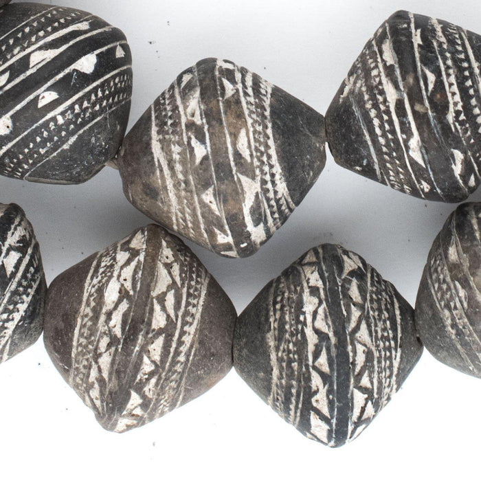 Patterned Mali Clay Spindle Bicone Beads (27x25mm) - The Bead Chest