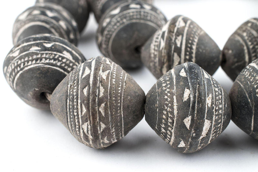 Patterned Mali Clay Spindle Bicone Beads (22x21mm) - The Bead Chest