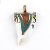 Green Inlaid Conch Shell Tooth Pendant (60x32mm)