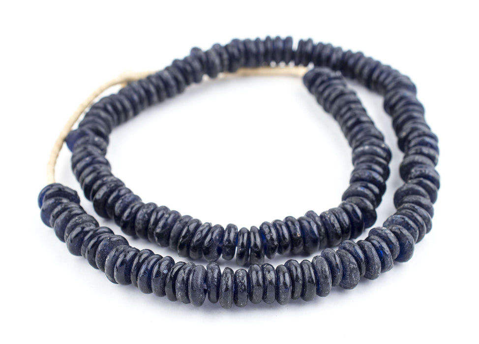 Dark Cobalt Blue Rondelle Recycled Glass Beads - The Bead Chest